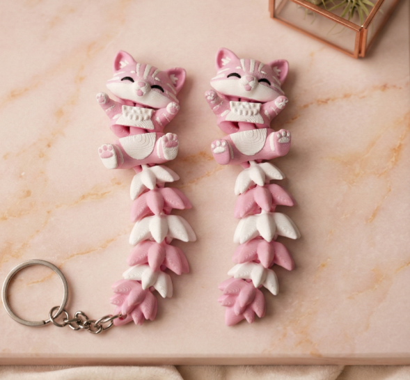 Fluffy Tail Cute Flexi Cat Toy Keychain